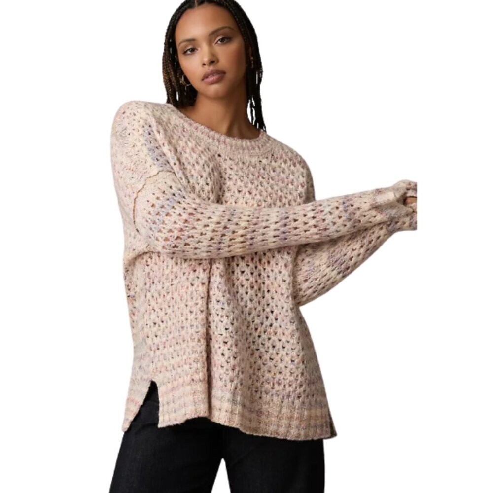 By Anthropologie Oversized Mesh Stitch Crochet Sweater Coastal Grandma - XXS